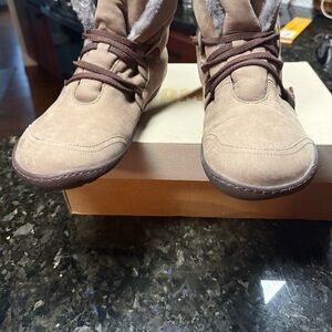 Camper Beige Ankle Booties with Brown Laces